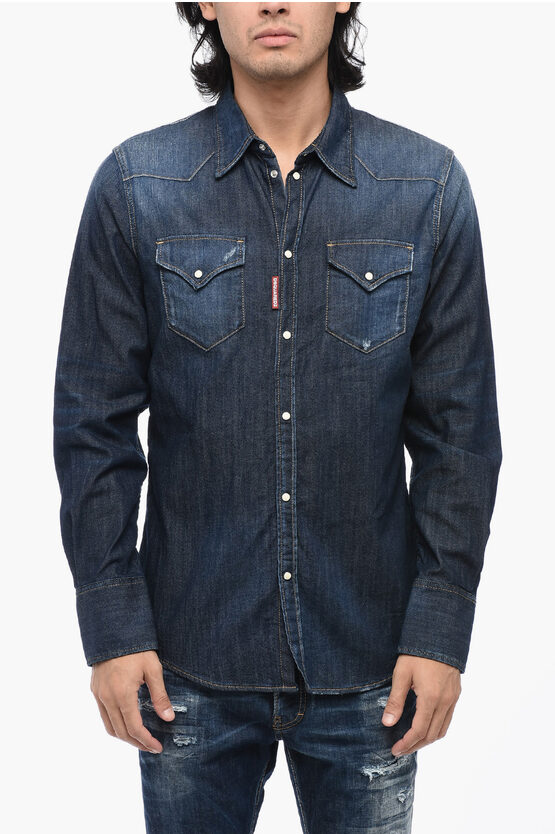 Shop Dsquared2 Denim Shirt With Snap Buttons