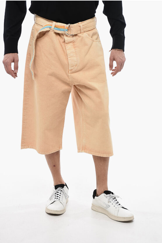 Marcelo Burlon County Of Milan Denim Shorts With Embroidered Belt In Orange