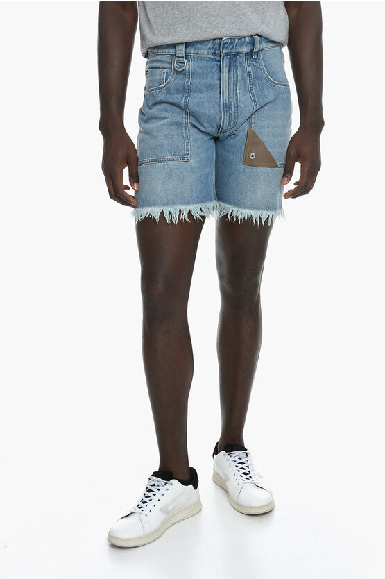 Shop Fendi Denim Shorts With Fronged Bottom