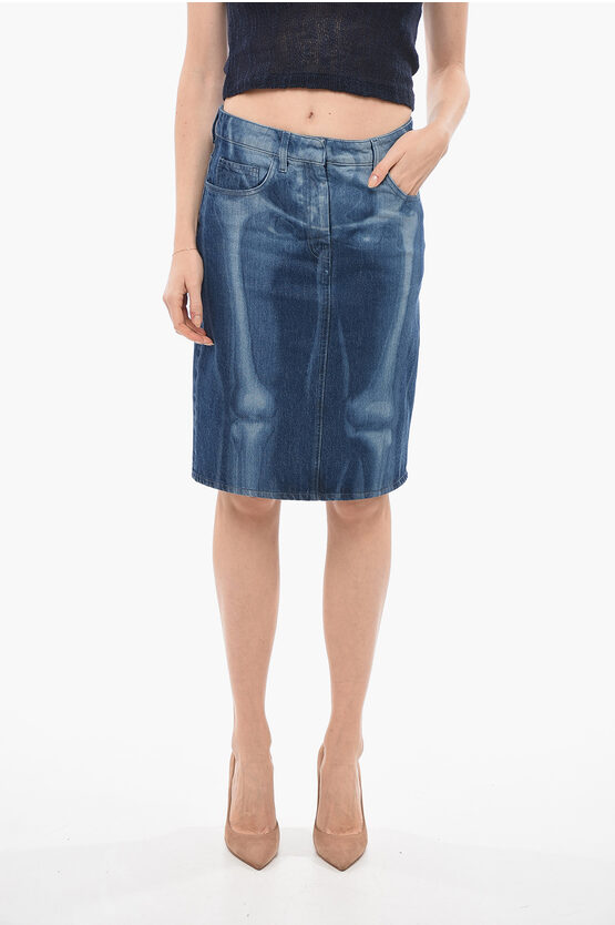 Off-white Denim Skirt With Bodyscan Print In Blue