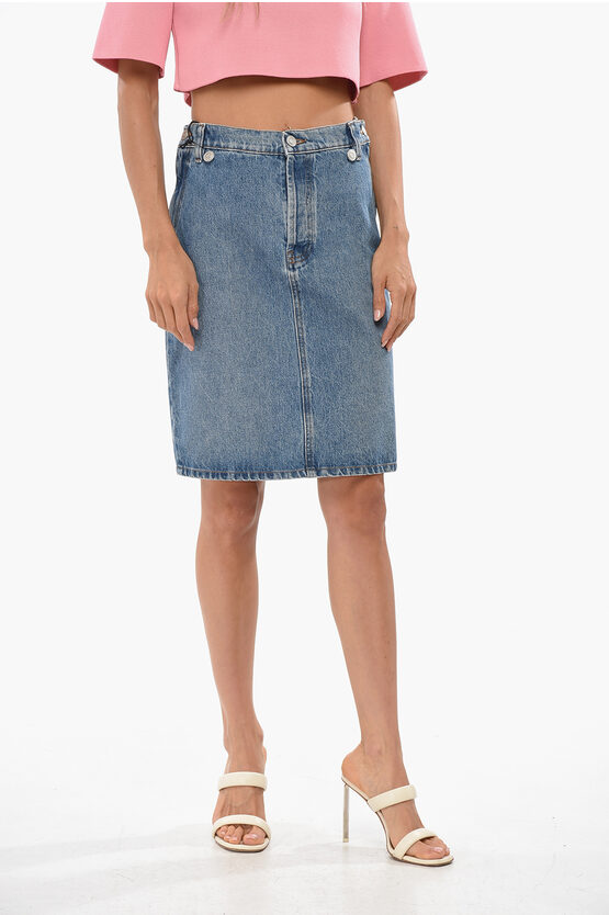Coperni Denim Skirt With Logoed Buttons In Blue