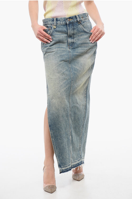 R13 Denim Skirt With Side Slit