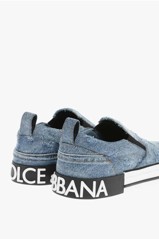 Diesel Denim Slip Ons Dolce Gabbana Denim Slip-On Sneakers With