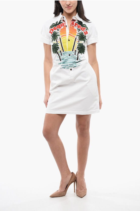 Dsquared2 Denim Sunset Shirt Dress With Embroidery