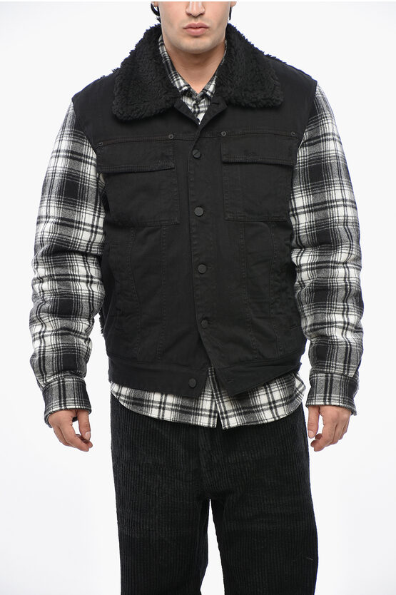 Dsquared2 Denim Teddy Overshirt With Check Sleeves In Multi