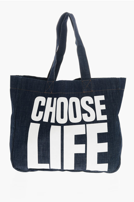 Katharine Hamnett Denim Tote Bag With Maxi Contrasting Print