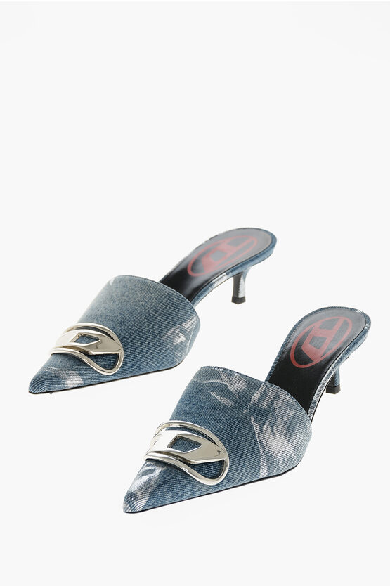 Diesel Denim Venus Mules With Front Logo 5cm In Blue