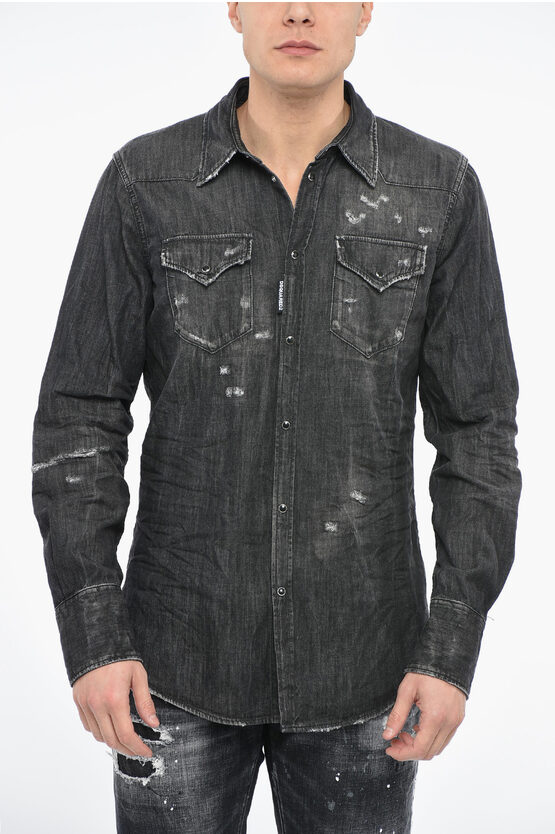 Dsquared2 Denim West Overshirt With Distressed Effect In White