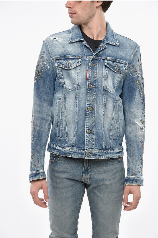 Dsquared2 Denim Western Jacket With Jewels In Multi