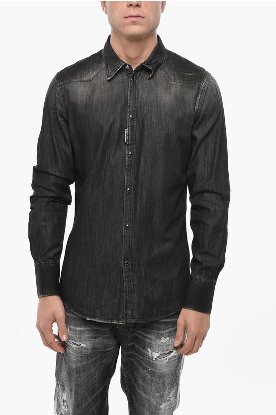Dsquared2 Denim Western Shirt With Snap Buttons In Black