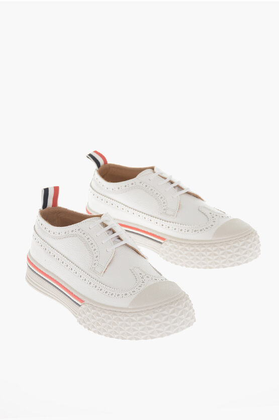 Shop Thom Browne Derby-like Hammered Leather Sneakers With Brogues Details