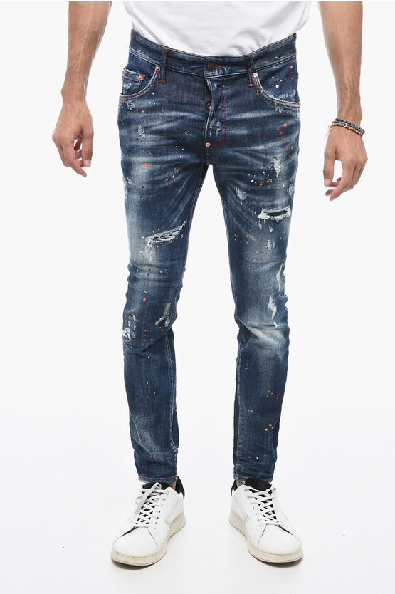 Shop Dsquared2 Destoyed Super Twinky Denims With Paint Splat Motif 14cm