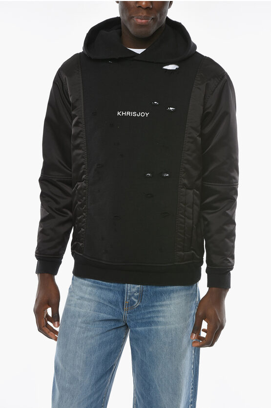 Khrisjoy Destroyed Hoodie With Satin Inserts In Black