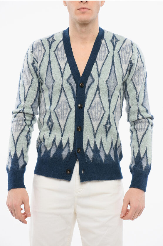 Amiri Argyle Mohair Blend Knit Cardigan