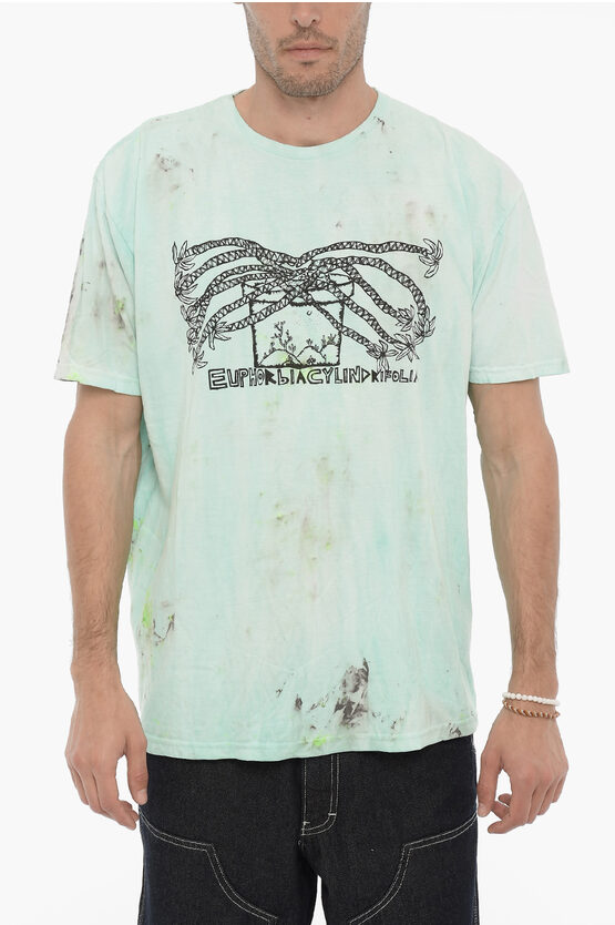 Westfall Dirty Effect Crew-neck T-shirt With Front Print In Green