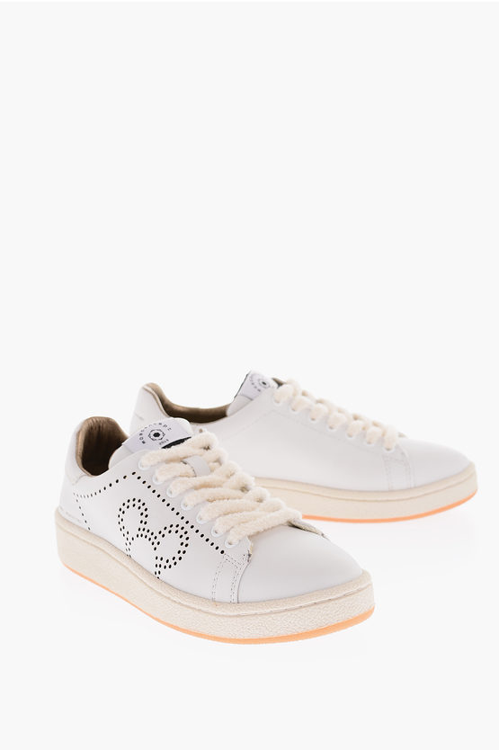 Moa Master Of Arts Disney Leather Low-top Sneakers With Golden Perforated Of Mi In White