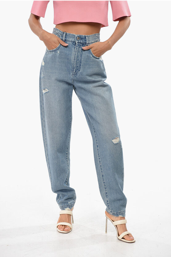 Dolce & Gabbana Distressed Amber Jeans With Logo Button In Blue