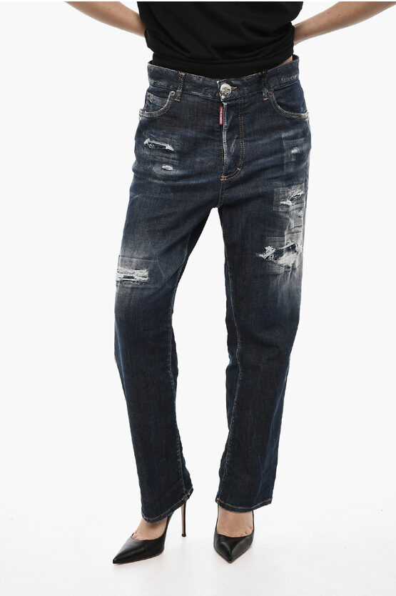 DSQUARED2 DISTRESSED BOSTON JEANS WITH LOGO BUTTON