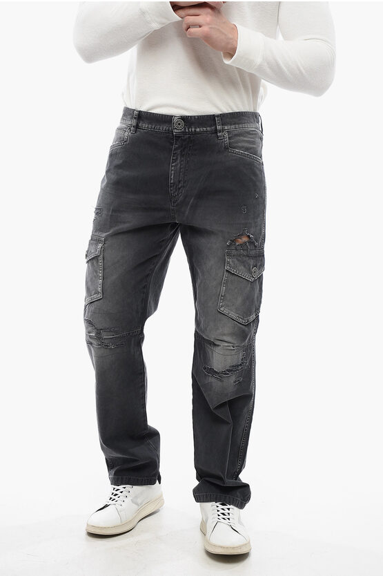Shop Balmain Distressed Cargo Pants With Vintage Effect