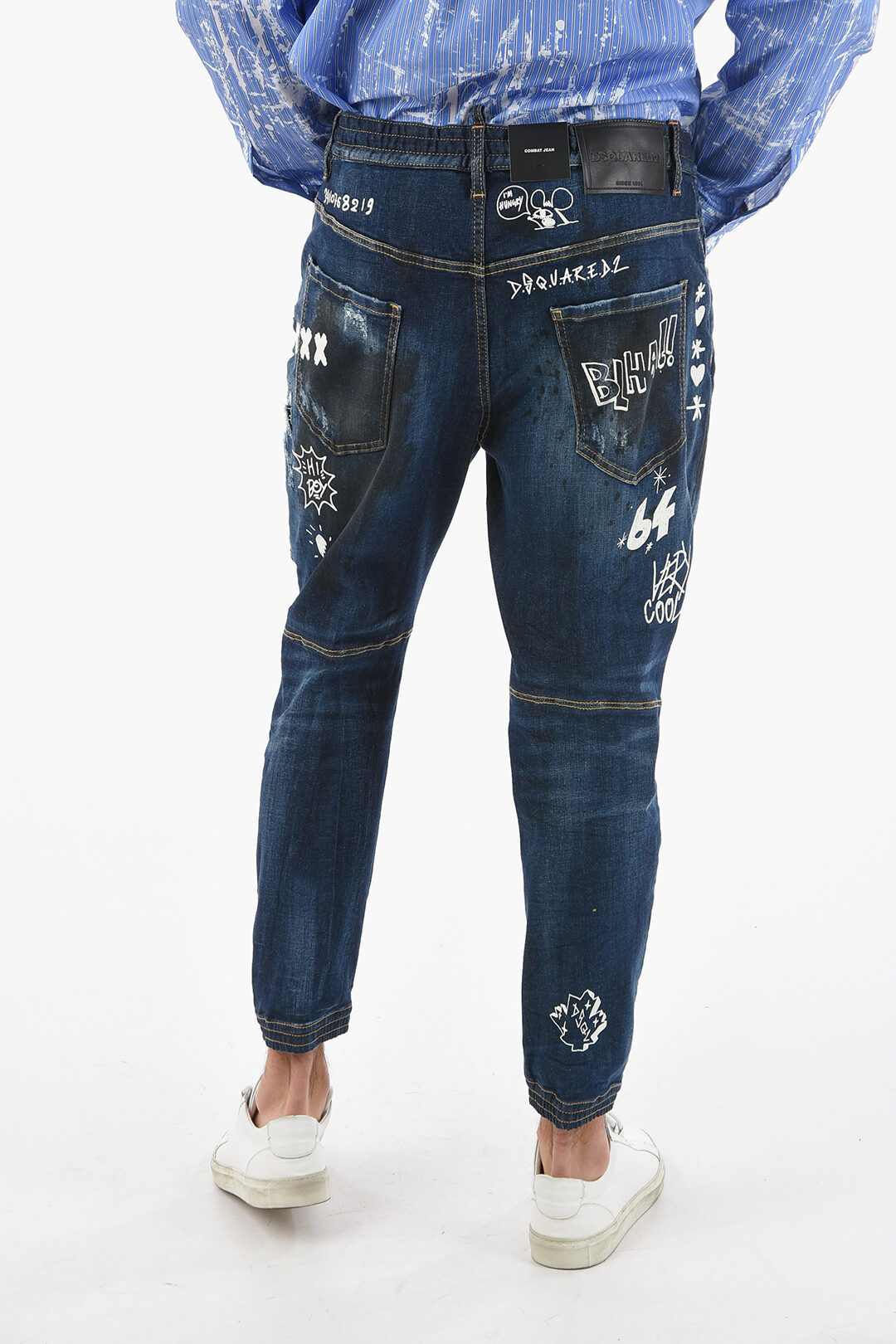 DSQUARED2 WHITE PAINT GRAFFITI «SKATER» JEANS MADE IN ITALY
