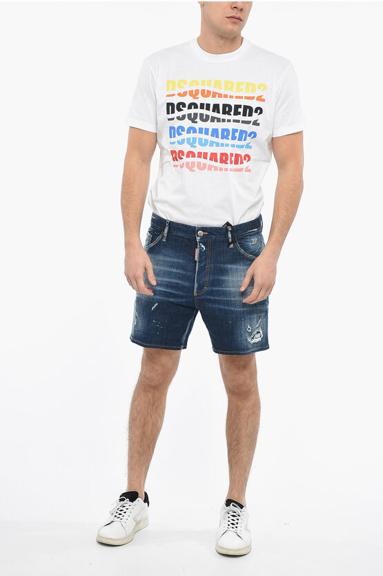 Men's Distressed Camo Panel Denim Shorts