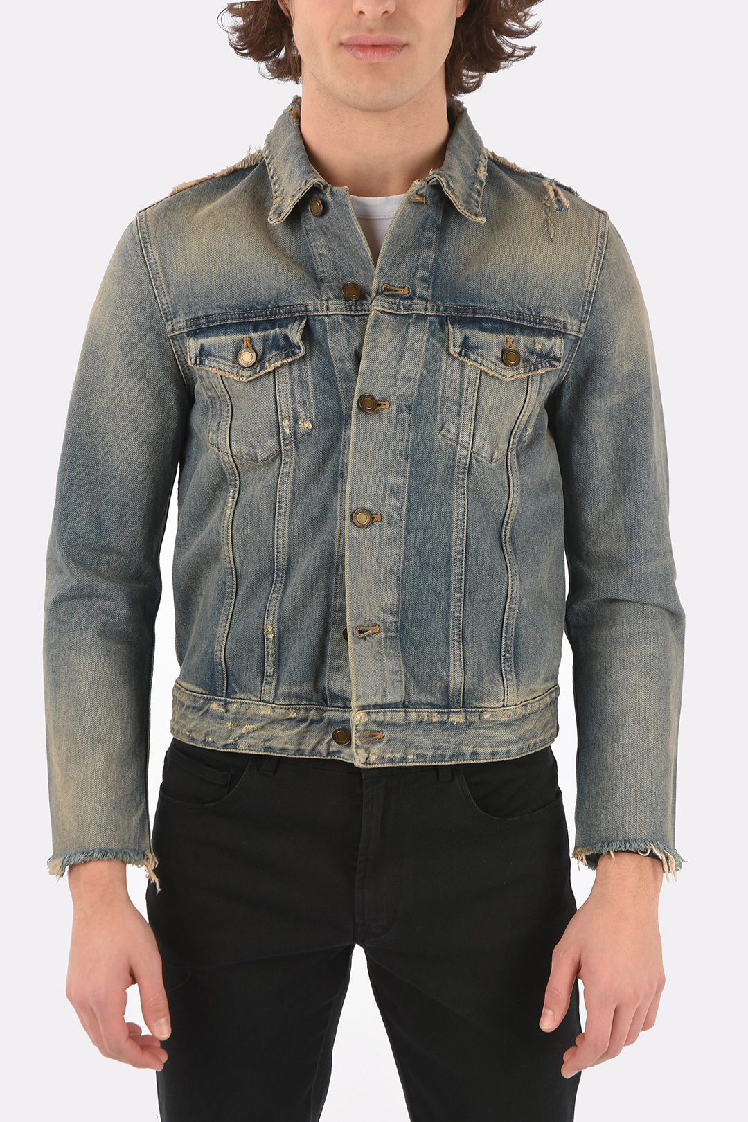 Saint Laurent Distressed denim jacket vintage effect men - Glamood Outlet