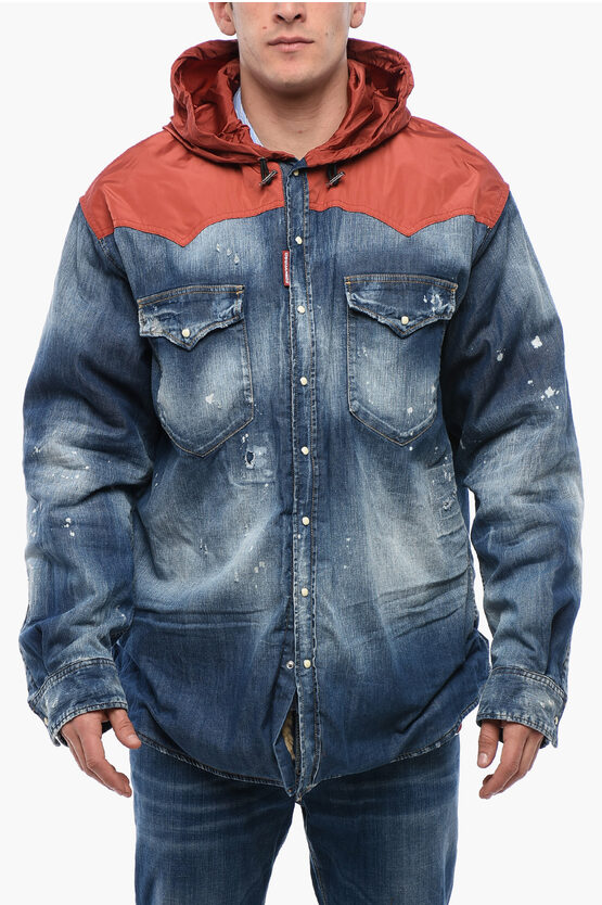 DSQUARED2 DISTRESSED DENIM JACKET WITH SHEARLING