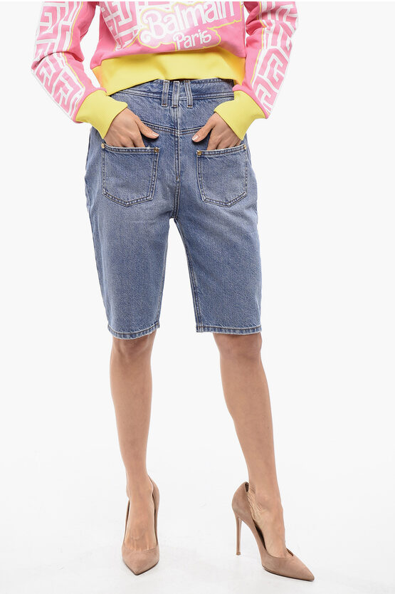 Balmain Distressed Denim Shorts With Light Wash