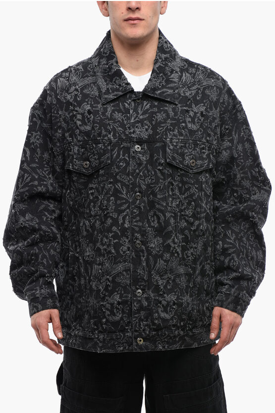 Off-white Distressed Design Tattoo Laser Denim Jacket