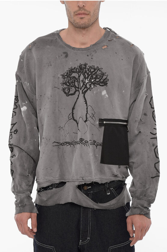 Westfall Distressed Effect Crewneck Sweatshirt With Patch Pocket In Grey
