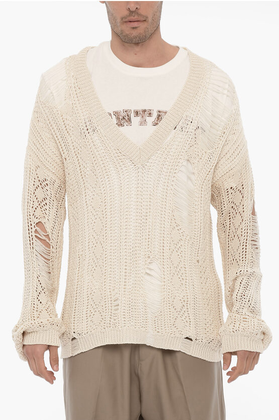 Ramael Distressed Effect Perforated V-neck Sweater In Multi