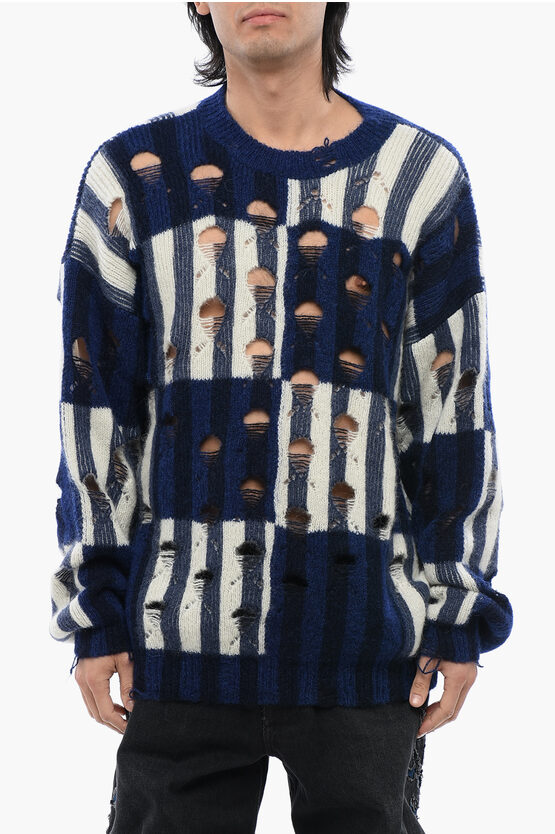 Off-white Distressed Effect Shibori Tartan Crewneck Sweater
