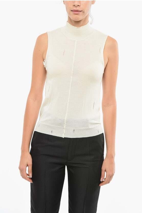 Amiri Distressed Effect Sleeveless Cashmere Sweater In White