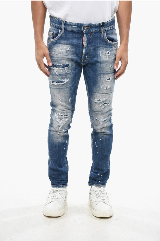 Dsquared2 Vintage Effect Skater Jeans With Distressed Details And Deco In Blue