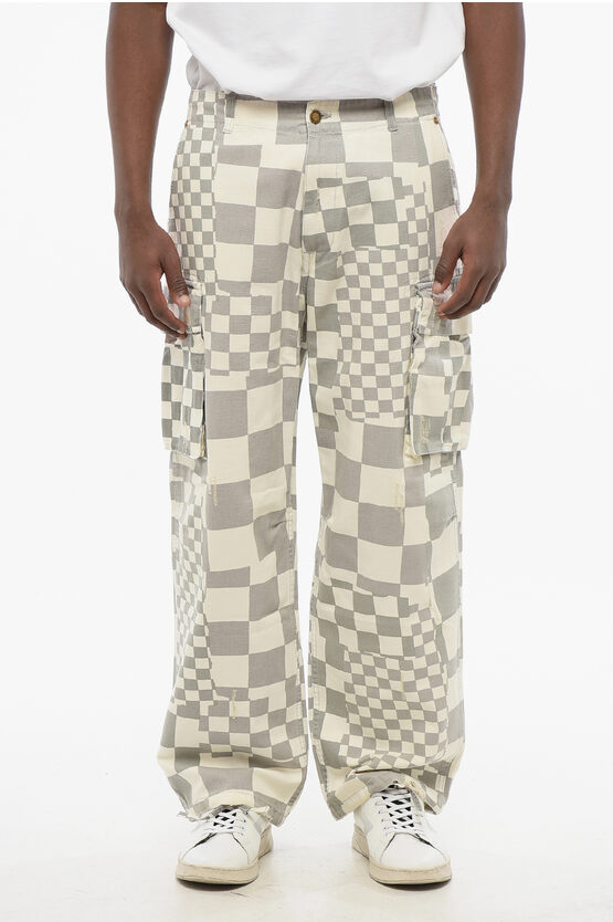 ERL DISTRESSED EFFECT TWO-TONE CHECKED CARGO PANTS
