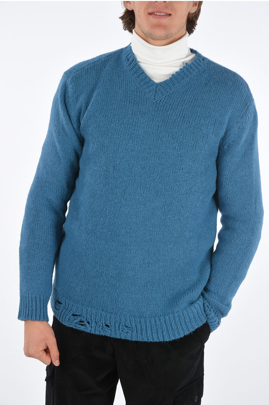 Stella Mccartney Distressed Effect V-neck Sweater In Blue