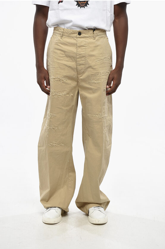 Dsquared2 Distressed Effect Wide Leg Pants In Nude