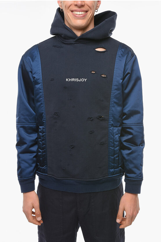 Khrisjoy Distressed Hoodie Sweatshirt With Contrasting Fabrics In Black
