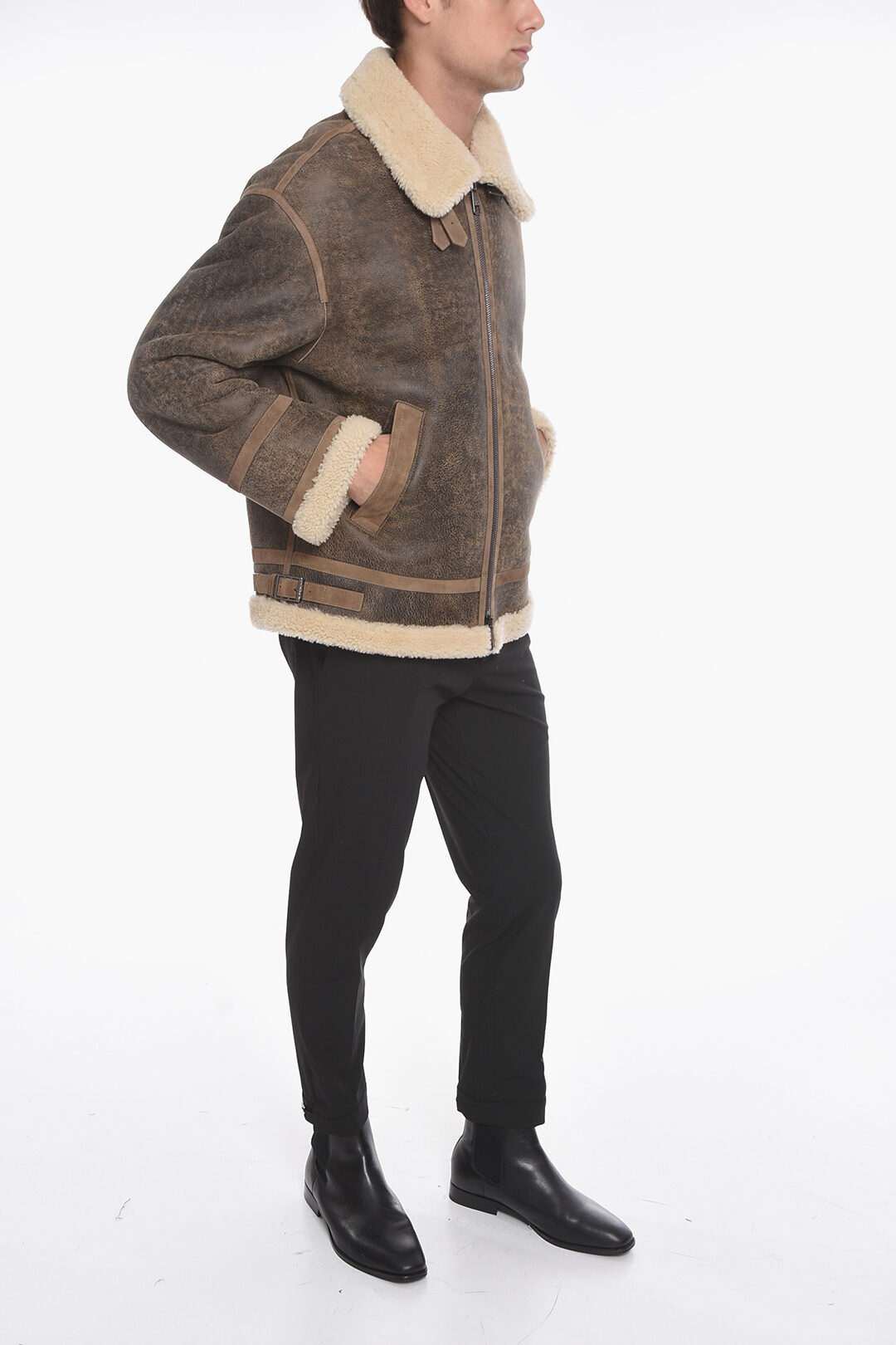 italy製 NEIL BARRETT shearling vest Neil Barrett Slim Curly Cracked Sheepskin Jacket in Grey for