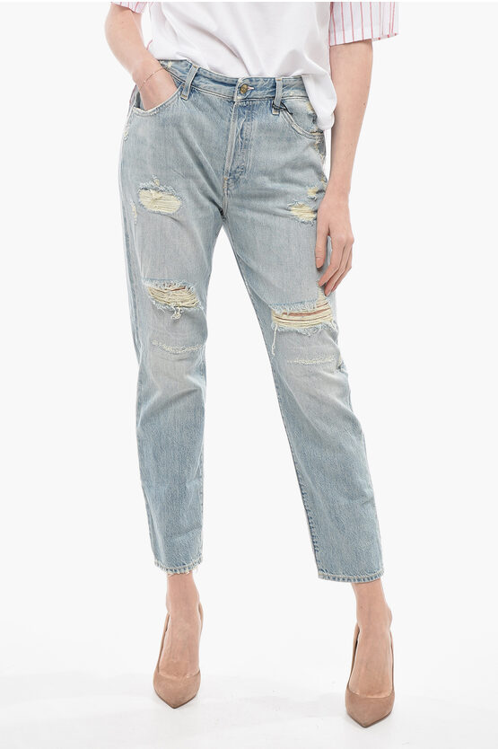 Washington Dee Cee Distressed Ranch Jeans With Golden-botton 17cm In Blue