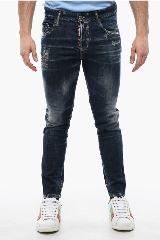 Dsquared2 Distressed Skater Denims With Dark Wash