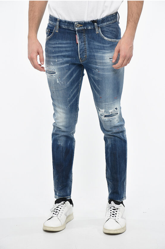 Dsquared2 Distressed Skater Denims With Light Wash 16cm In Blue