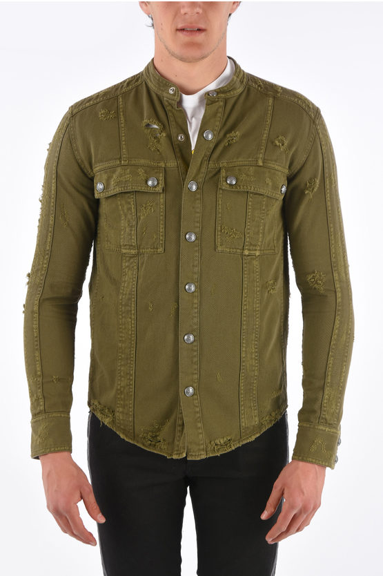 Balmain Distressed Snap Button Overshirt men Glamood Outlet