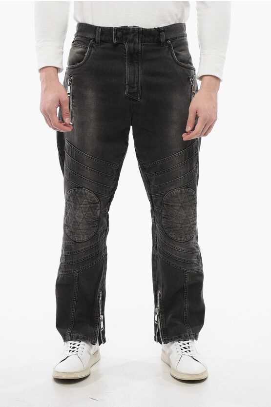 Balmain Distressed Straight Denims With Zipped Detail