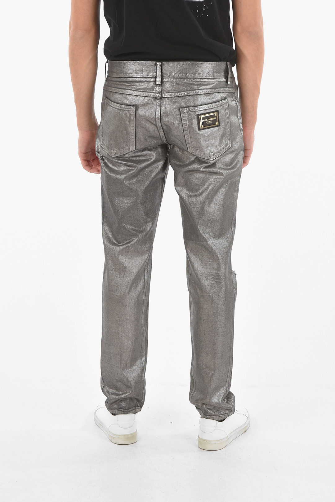 Dolce & Gabbana Distressed Straightleg Jeans in Laminated Denim 18cm