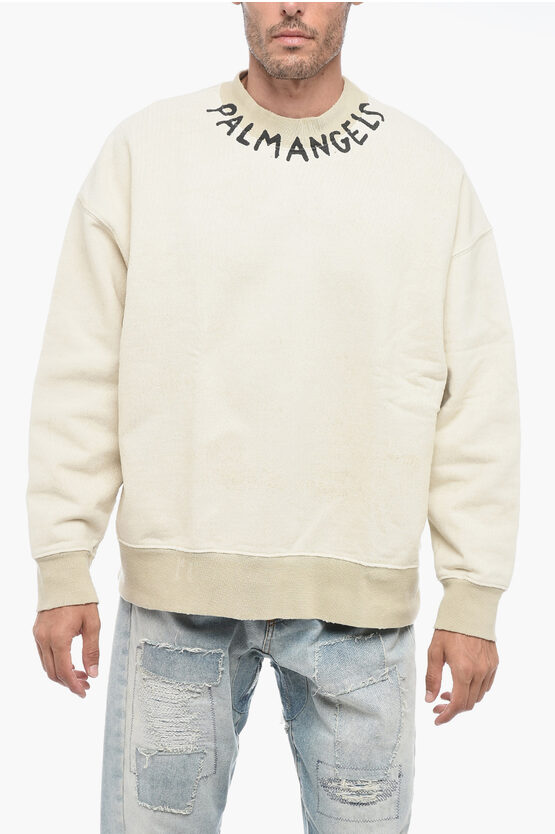 Shop Palm Angels Distressed Sweatshirt With Logo Lettering