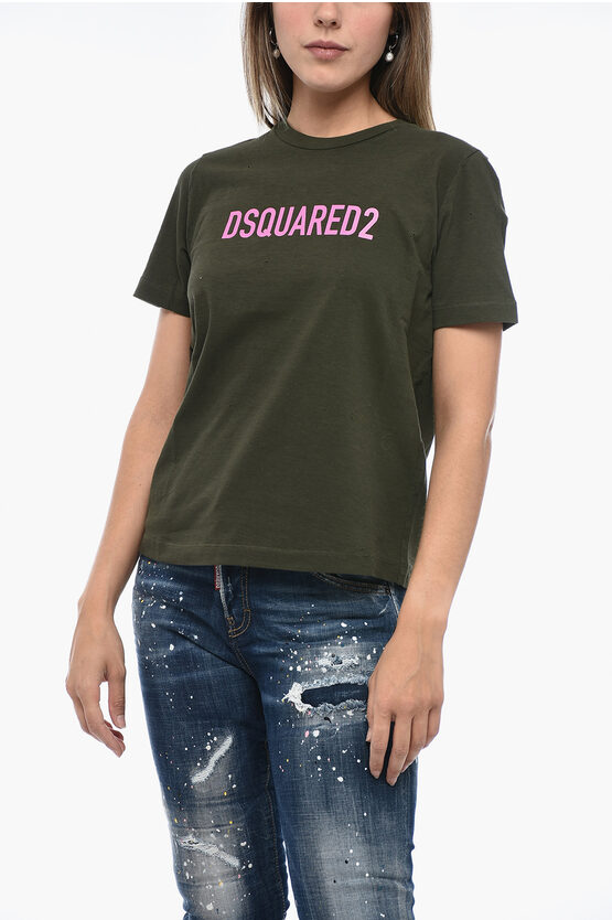 Shop Dsquared2 Distressed T-shirt With Logo Print