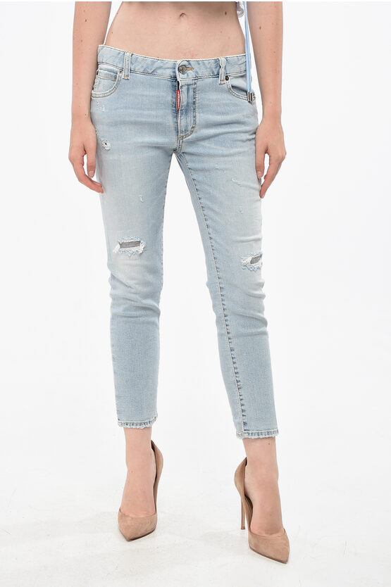 Dsquared2 Distressed Twiggy Cropped Jeans 14cm Grösse 42 In Blue