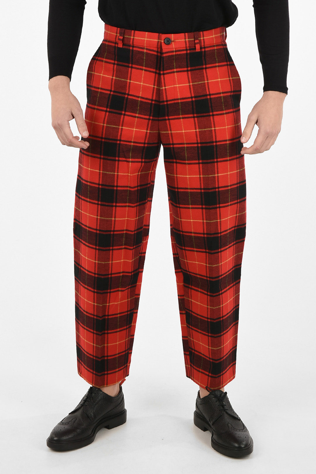 Hell Bunny Irvine 50s Cigarette Capri Cropped Trousers Retro Punk Tartan -  Red (XS) at Amazon Women's Clothing store