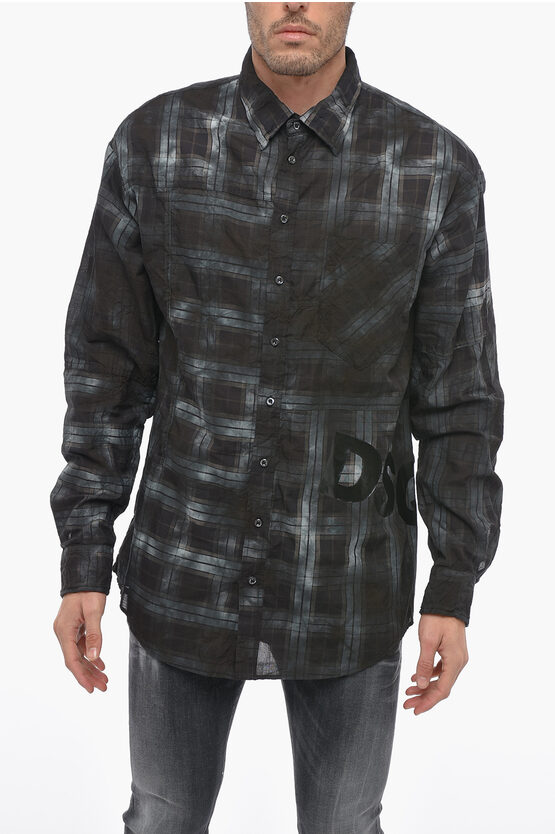 Dsquared2 District Check Dirty Flax Blend Shirt In Black